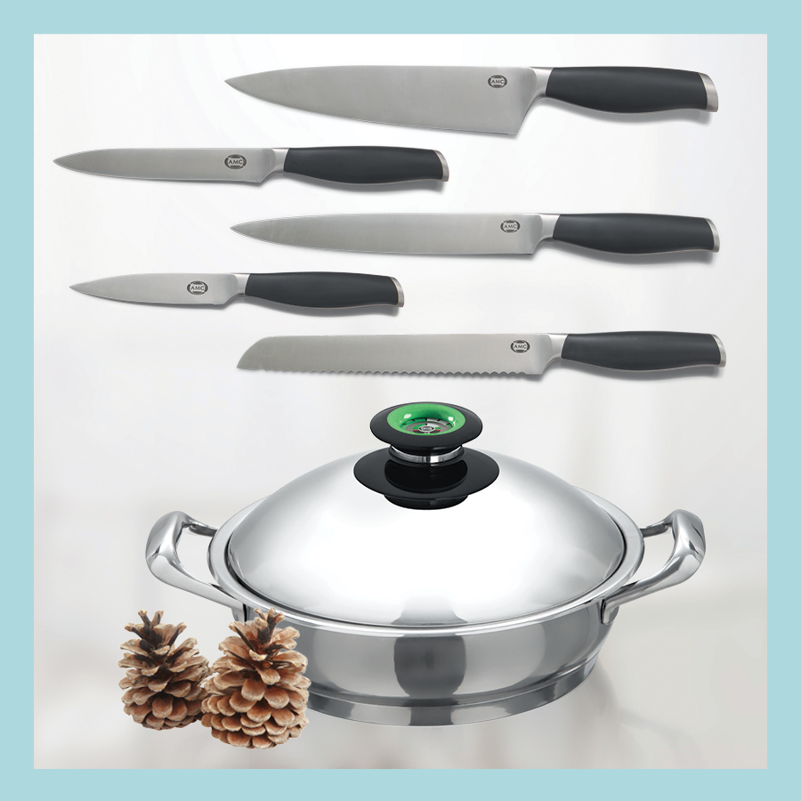 24 cm Gourmet Dome Fry Pan and Edge Knife Set